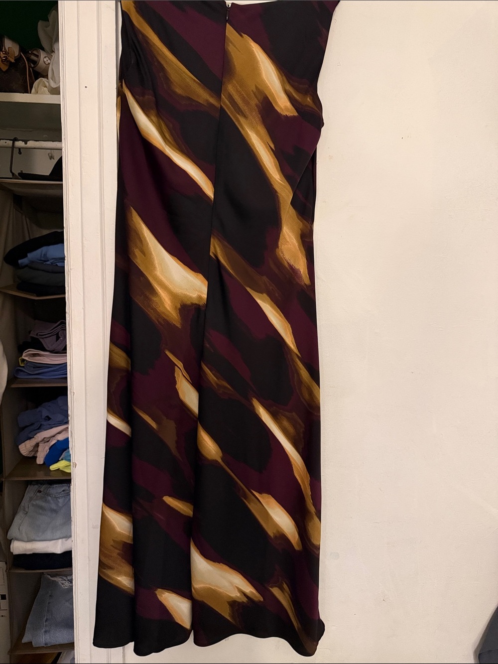 DKNY Black Maxi Dress with Gold and Plum Brushstroke Print - Picture 3 of 4